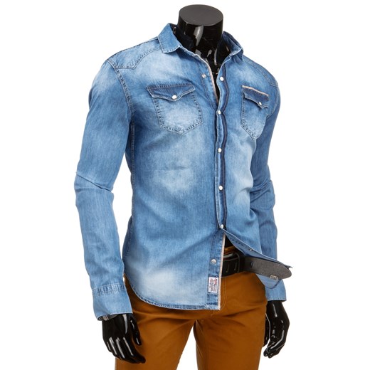 Koszula męska jeansowa niebieska (dx0868) dstreet niebieski casual