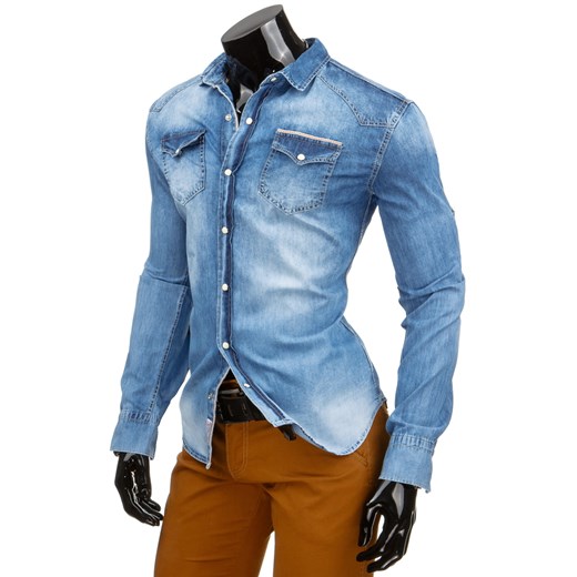 Koszula męska jeansowa niebieska (dx0868) dstreet niebieski fit