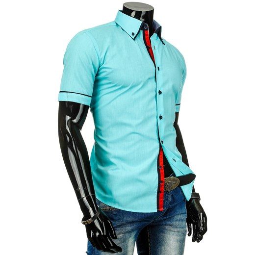 Koszula z krótkim rękawem (kx0340) dstreet turkusowy Koszule z krótkim rękawem męskie