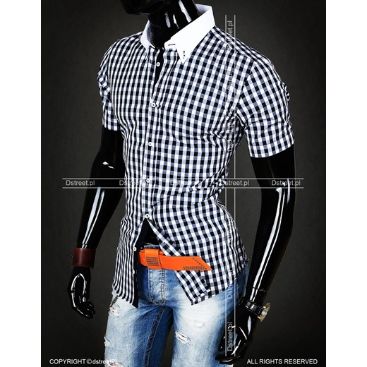 Koszula z krótkim rękawem w kratkę (kx0554) dstreet niebieski Koszule z krótkim rękawem męskie