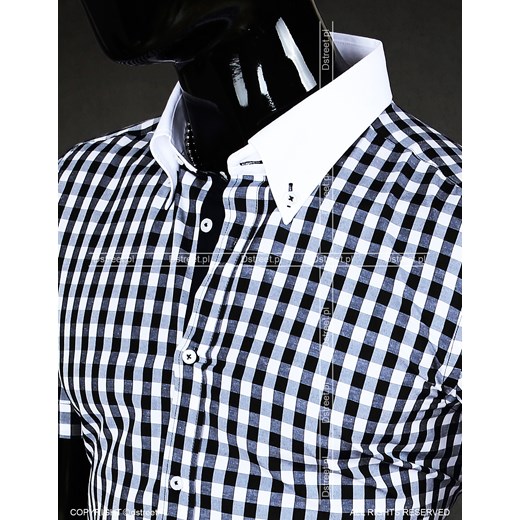 Koszula z krótkim rękawem w kratkę (kx0554) dstreet niebieski bawełna