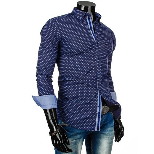 Koszula z długim rękawem męska (dx0226) dstreet granatowy prosty
