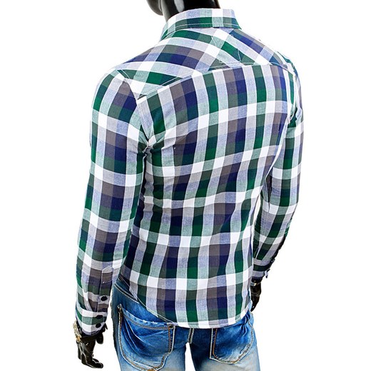 Koszula z długim rękawem w kratę (dx0029) dstreet niebieski Koszule w kratę męskie