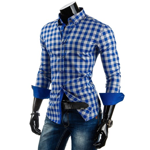 Koszula z długim rękawem w kratę (dx0629) dstreet niebieski koszule