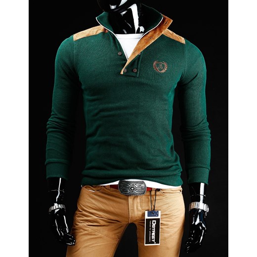 Męski sweter (wx0263) dstreet zielony bawełna