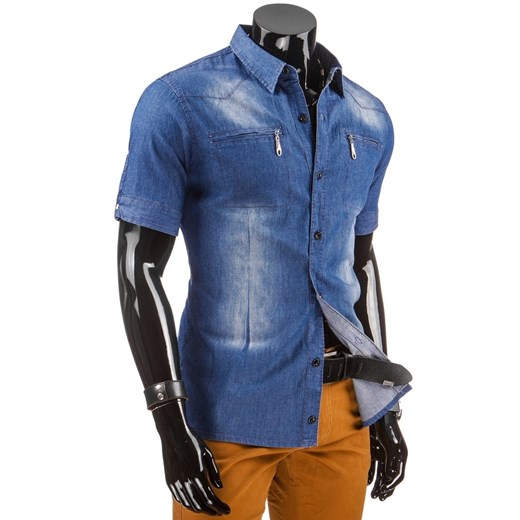 Koszula jeansowa z krótkim rękawem (kx0615) dstreet niebieski Koszule jeansowe męskie