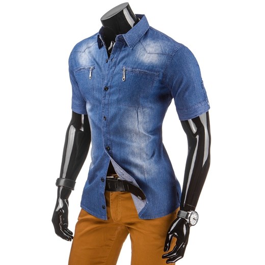 Koszula jeansowa z krótkim rękawem (kx0615) dstreet niebieski Koszule z krótkim rękawem męskie
