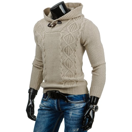 Sweter męski ecru (wx0658) dstreet szary kaptur