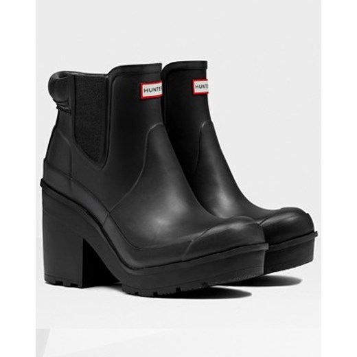 Hunter Women&#039;s Original Block Heel Chelsea Boots Black heavyduty-pl czarny bez wzorów