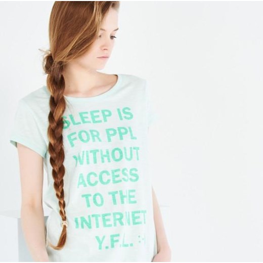 T-shirt YFL z nadrukiem reserved bezowy Bluzki z nadrukiem