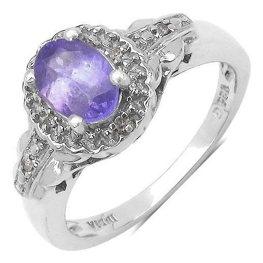 Srebrny pierścionek z naturalnym tanzanitem i diamentami 0,78 ct prana-shop bialy diament