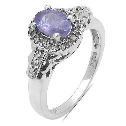 Srebrny pierścionek z naturalnym tanzanitem i diamentami 0,78 ct prana-shop bialy kamienie