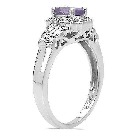 Srebrny pierścionek z naturalnym tanzanitem i diamentami 0,78 ct prana-shop bialy rockowy