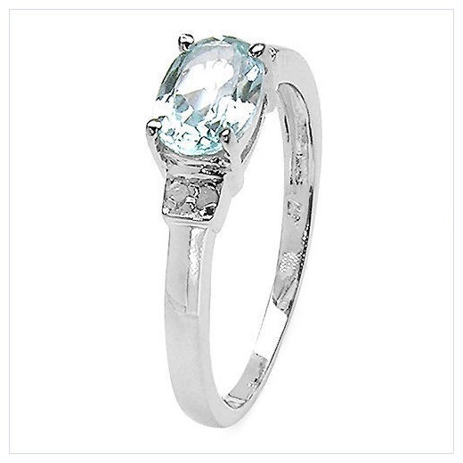 Srebrny pierścionek z naturalnym topazem niebieskim i diamentami 1,03 ct prana-shop bialy elegancki