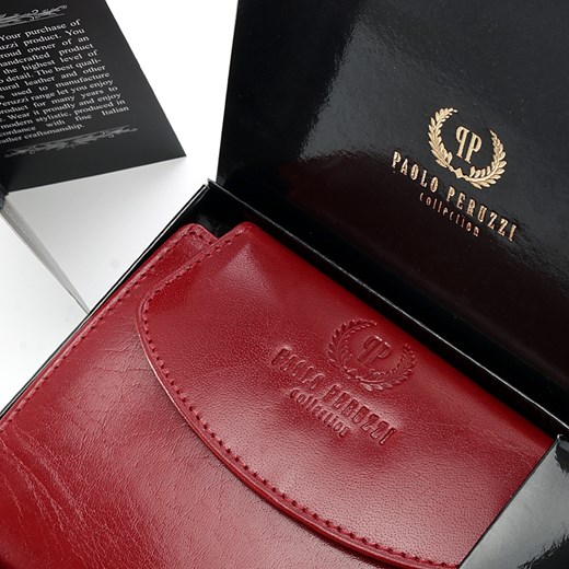 PAOLO PERUZZI ekskluzywny skórzany portfel damski w pudełku GA92 skorzana-com czerwony miejsce na dokumenty