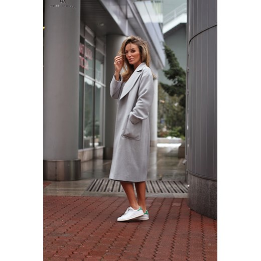 Magdalena Knitter for ZAQUAD Klasyczny Płaszcz Z Paskiem fashionality-pl szary klasyczny
