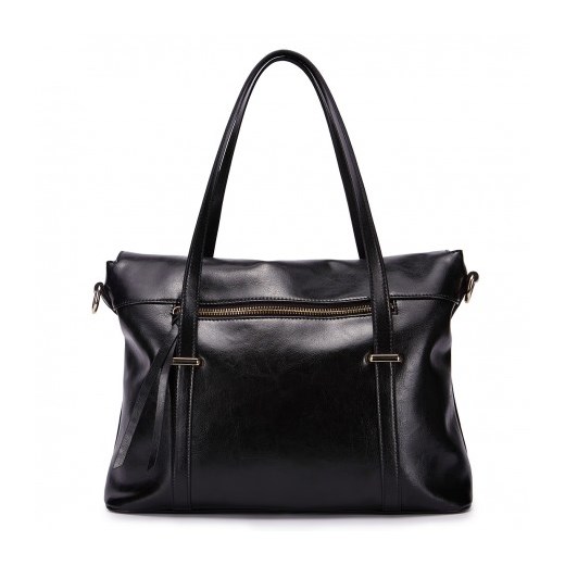 Duża torebka tote zaginany skórzany shopper czarna stylowagalanteria-com bialy glamour