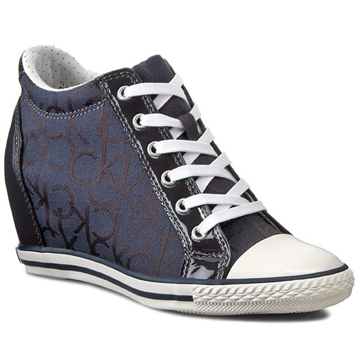 Sneakersy CALVIN KLEIN JEANS - Vero Ck Logo Jacquard/Patent RE9259 Blue eobuwie-pl szary Wysokie trampki damskie