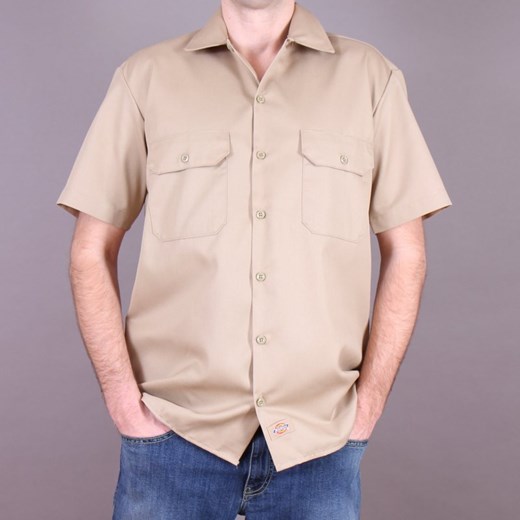 Koszula Dickies 1574 Short Sleeve Work Shirt - Khaki brandsplanet-pl bezowy materiałowe