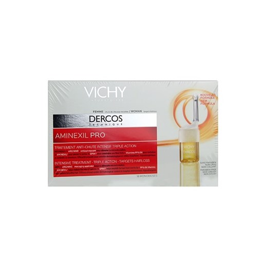 Vichy Dercos Aminexil PRO intensywna kuracja przeciw wypadaniu włosów dla kobiet (Intensive Treatment - triple action - targets hairloss) 18x6 ml + do każdego zamówienia upominek. iperfumy-pl czerwony damskie