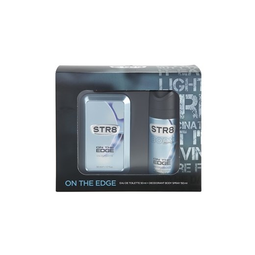 STR8 On the Edge zestaw upominkowy II. woda toaletowa 50 ml + dezodorant w sprayu 150 ml + do każdego zamówienia upominek. iperfumy-pl niebieski