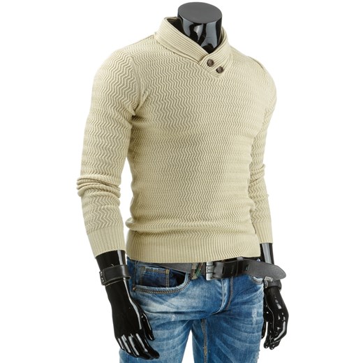 Sweter męski beżowy (wx0726) dstreet bezowy minimalistyczny