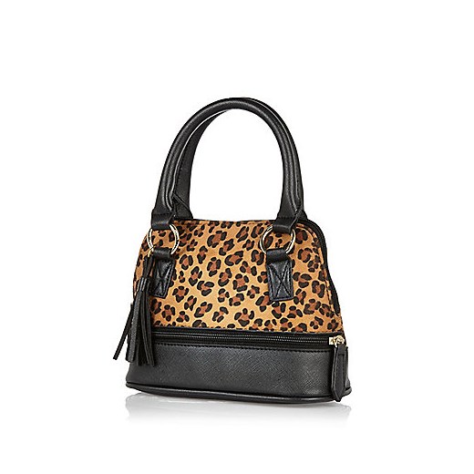 Girls black leopard print handbag  river-island bialy casual