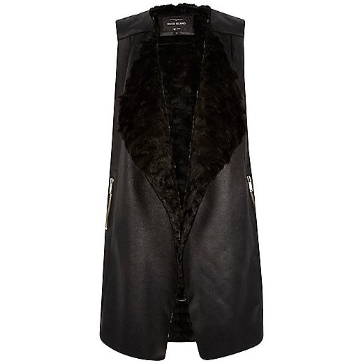 Black faux suede sleeveless jacket  river-island czarny casual