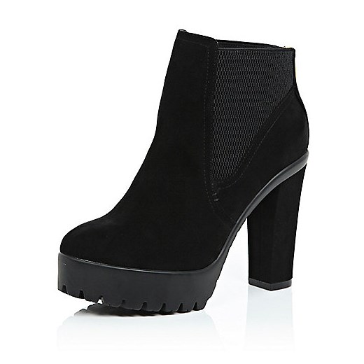 Black cleated sole ankle boots  river-island czarny Botki na platformie