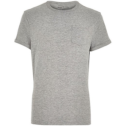 Grey marl roll sleeve t-shirt  river-island szary jesień