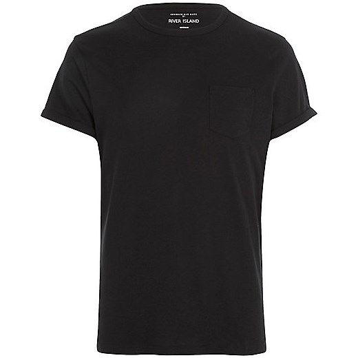 Black roll sleeve t-shirt  river-island czarny jesień