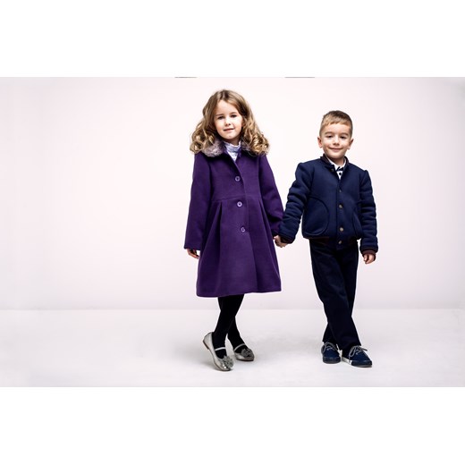 Płaszcz dziewczęcy z futerkiem kids-showroom-pl granatowy jesień
