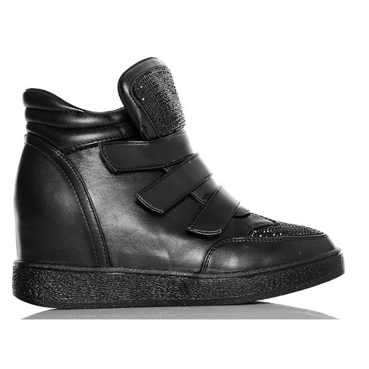 Sneakersy - Czarne Błyszczące Na 3 Rzepy buu-pl szary bez wzorów