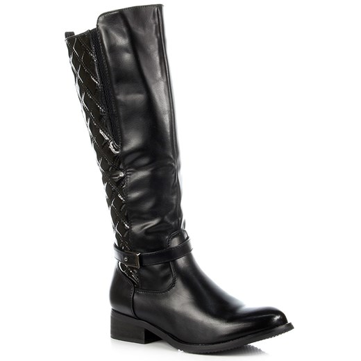 K&M NZ057 czarne kozaki damskie pikowane oficerki lakierowane butyraj-pl  