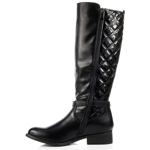 K&M NZ057 czarne kozaki damskie pikowane oficerki lakierowane butyraj-pl  