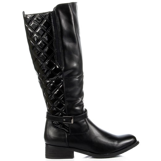 K&M NZ057 czarne kozaki damskie pikowane oficerki lakierowane butyraj-pl  