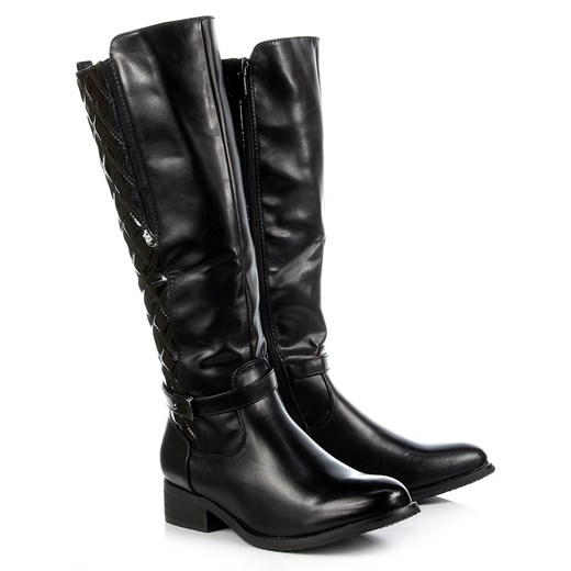 K&M NZ057 czarne kozaki damskie pikowane oficerki lakierowane butyraj-pl  