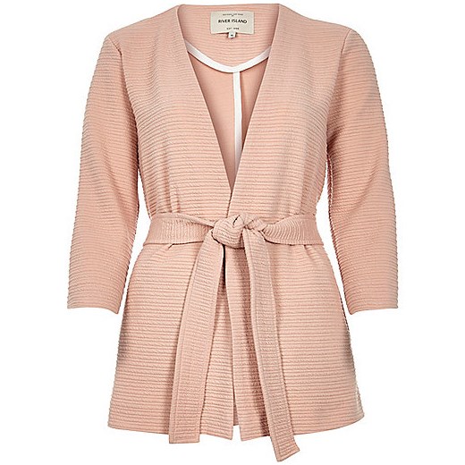 Light pink ribbed belted jacket  river-island bezowy casual