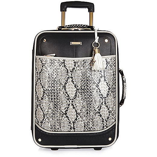 Black snake print laser cut suitcase river-island szary