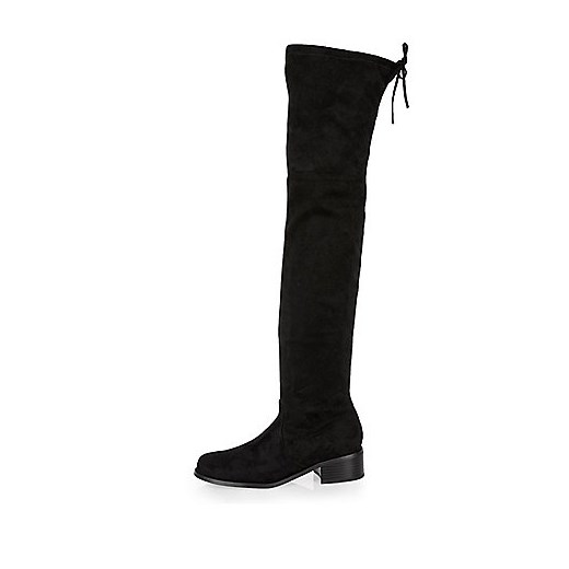 Black tie back stretch over the knee boots  river-island czarny Kozaki damskie na obcasie