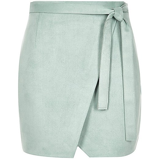Mint green faux suede wrap mini skirt  river-island zielony lato
