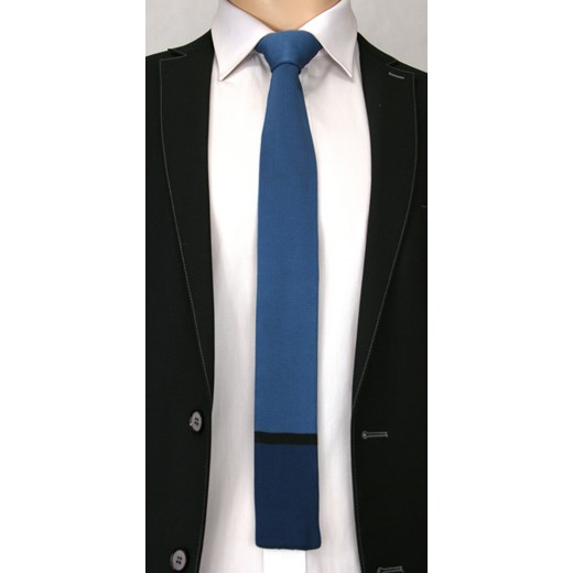 Dziergany krawat typu knit - Chattier KRCH0791 jegoszafa-pl niebieski dzianina