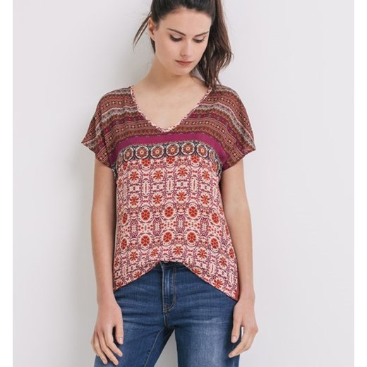 Promod Bluzka z łączonych materiałów promod-pl rozowy Bluzki z krótkim rękawem