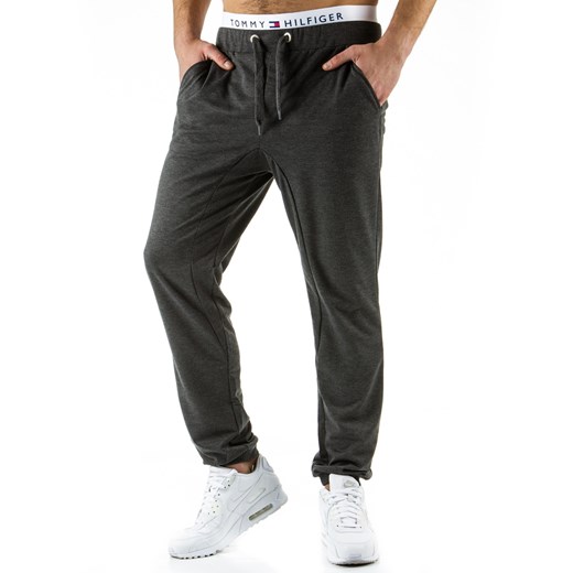 Spodnie męskie dresowe baggy antracytowe (ux0539) dstreet szary bawełna