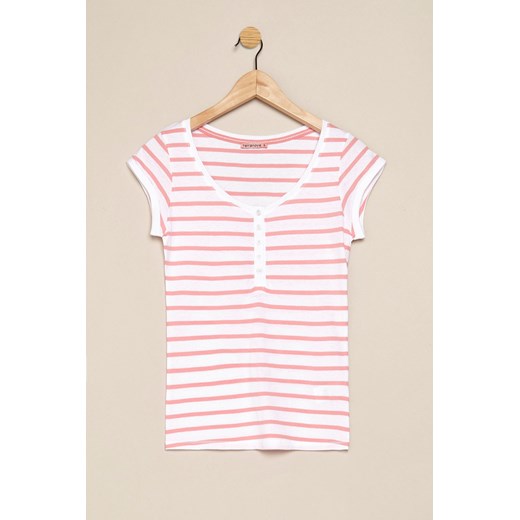 striped grandad collar t-shirt terranova rozowy jersey