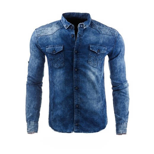 Koszula męska jeansowa (dx0952) dstreet granatowy bawełna
