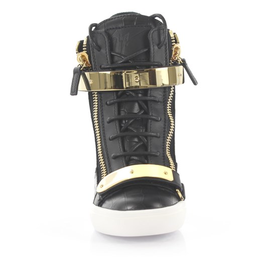 Giuseppe Zanotti Kobiety Sneakersy na koturnie Lorenz skóra czarne tłoczenie skóra krokodyla