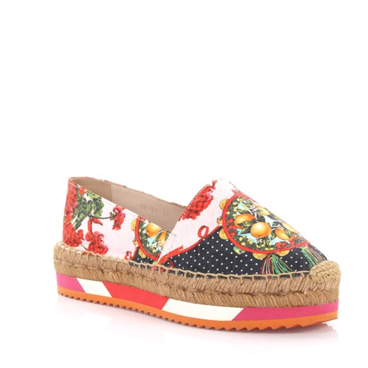 Dolce & Gabbana Espadryle na platformie materiałowe kolorowy wzór kwiatowy budapester-com pomaranczowy abstrakcyjne wzory