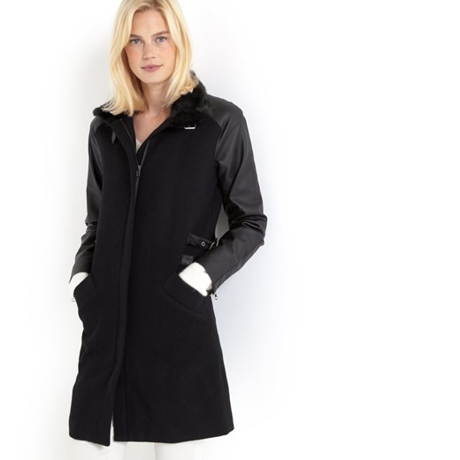 Dwumateriałowy płaszcz (50% wełny) la-redoute-pl czarny 