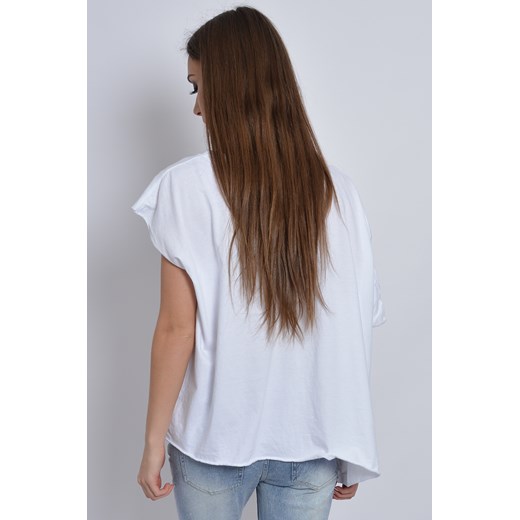 Bluzka asymetryczna oversize z dziurami biała cocomoda-pl niebieski Bluzki oversize